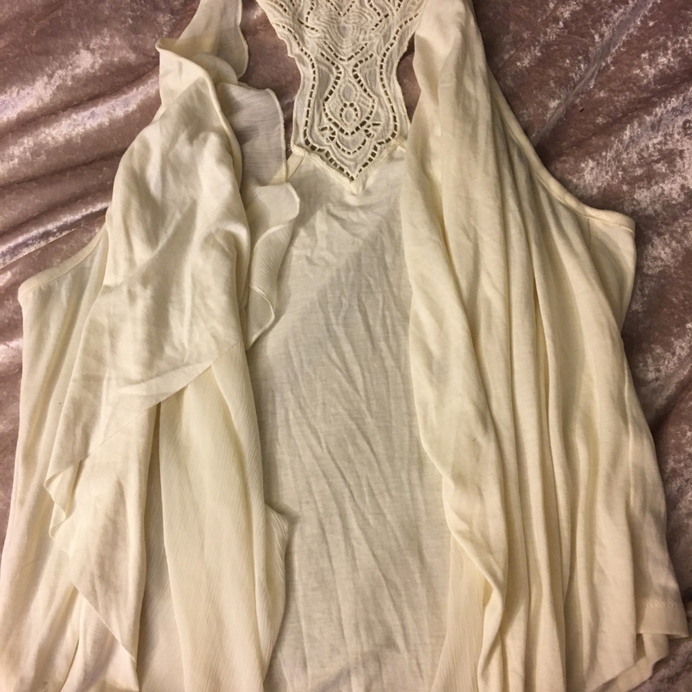 NWOT white and blue flowy front vests